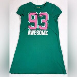 TRUE CRAFT Juniors “93 AWESOME” Green Graphic Sweatshirt Dress S Sporty Football